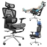 Cadeira ergonomica com apoio para os pés, Apoio Lombar Ajustável, Encosto Ajustável em 145°, Apoios de Braços e Cabeça 3D, Cadeira de Trabalho Giratória com Rodas, Capacidade de Carga 150KG