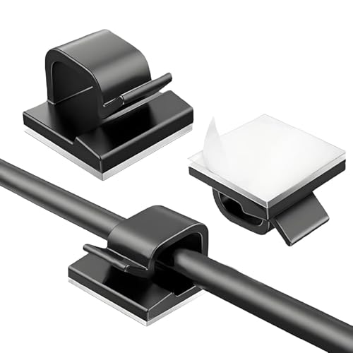 100 clips de cable con fuerte autoadhesivo, organizador de cables grande, gestión de cables debajo del escritorio, clips de cable negros para coche, oficina y hogar, ganchos de luz para LED, cable USB