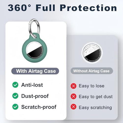 Image of MOLOSLEEVE Case for AirTag 2nd Gen (2026) & 1st Gen, Shockproof Holder Anti-Scratch Protective Cover for Air Tags, Men's Women's Keyrings & Keychains for Keys, Luggage, Bags, Pine Green