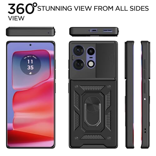 Image of Luxe Back Cover for Motorola Edge 50 Pro 5G | D10 Tough Armor | Sliding Camera Shield | 360 Protection | Kickstand Ring Holder | Military-Grade Shockproof Bumper