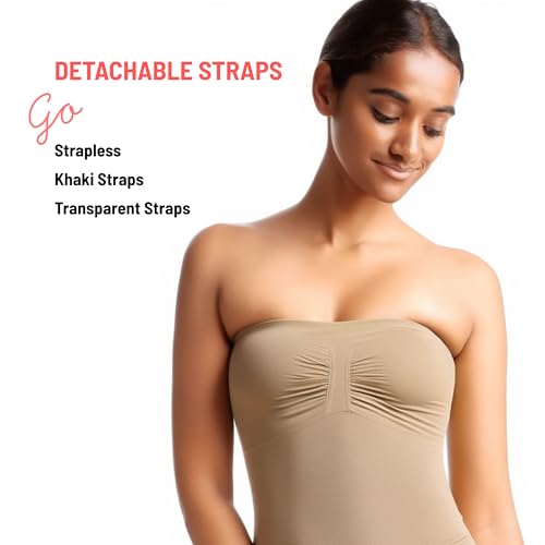 Image of Strapless Shapewear Bodysuit | Tummy Control + Butt Lifting | Seamless Mid-Thigh Shaper | 4 Way Stretch | Detachable Transparent Straps | Tube Dress, Off-Shoulder Outfit