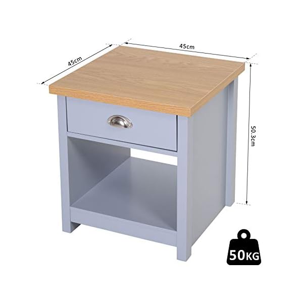 HOMCOM 1 Drawer Bedside Table NightStand Cabinet Rustic Style Bedroom Home Furniture - Image 3
