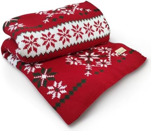 Manta Natalina Tricô Flocos Vermelha Decorativa Enfeite Natal Sof...