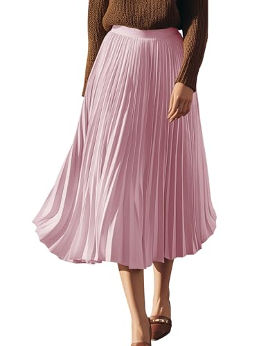 GRACE KARIN Women's Chiffon Skirts A-line Pleated Swing Midi Skirt Dark Rose Pink M