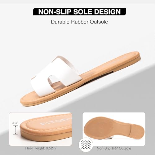 FITORY Women's Comfortable Dressy Leather Flat Sandals - Stylish & Beautiful Summer Slides Size 6-113