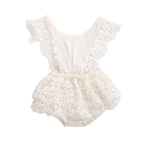 Image of Toddler Place Newborn Baby Girls Lace Ruffle Sleeve Lace Romper Clothes Short Bodysuit Tutu Dress Jumpsuit Princess Outfit