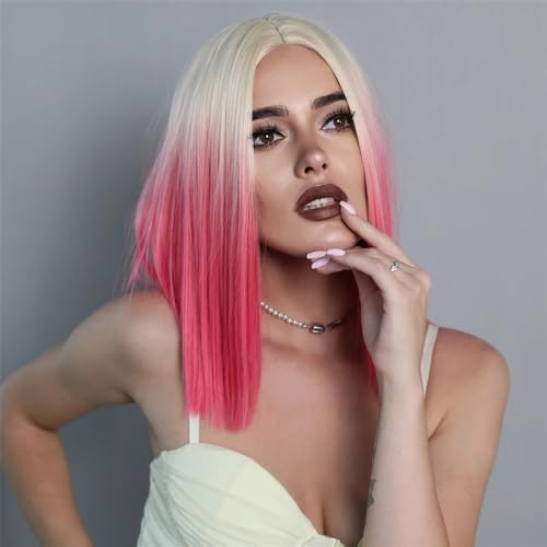 Peluca corta Bob con flequillo de pelo sintético recto y ondulado natural para mujer 3