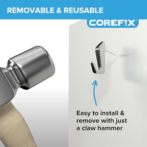 Image of Corefix Barb Wall Hook 4 Pack Universal Hammer-In Picture Hooks, Wall Hooks for Hanging Frames, Mirrors or Canvas into Plasterboard or Wood. Removable and Reusable Hook With Neat Modern Finish (White)