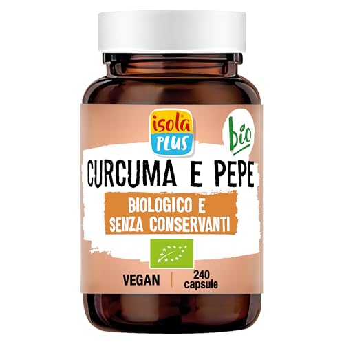 ISOLA PLUS Curcuma e Pepe, Integratore Alimentare Biologico, 240 Capsule da 440mg, Senza Conservanti, Vegano e Bio