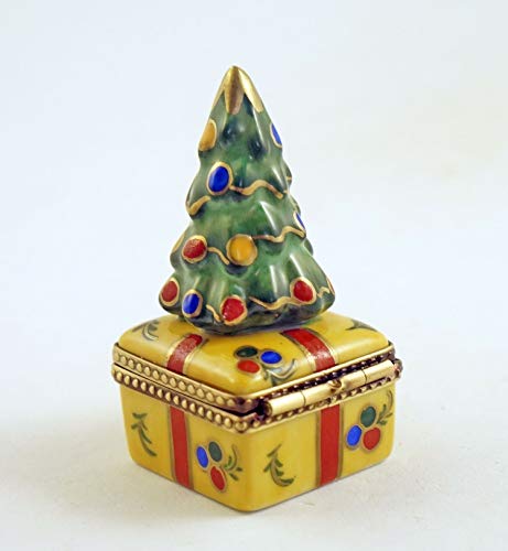 Authentic French Porcelain Hand Painted Christmas Limoges Box Cute Decorated Christmas Tree #TOP2