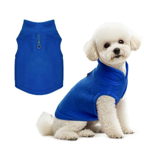 Rbenxia 1 Piece Dog Sweater with Leash Ring Soft Fleece Vest Dog Pullover Warm Jacket Pet Dogs Clothes Winter Dogs Outfits for Small Cat Pets (Blue, Small)