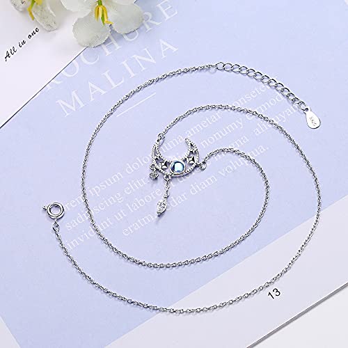 Collier argent 925 anti-noircissement avec pierre de lune et pampilles