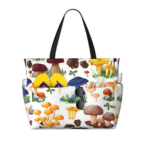 Sac fourre-tout avec poignées et motif champignon de peinture japonaise pour tout ranger
