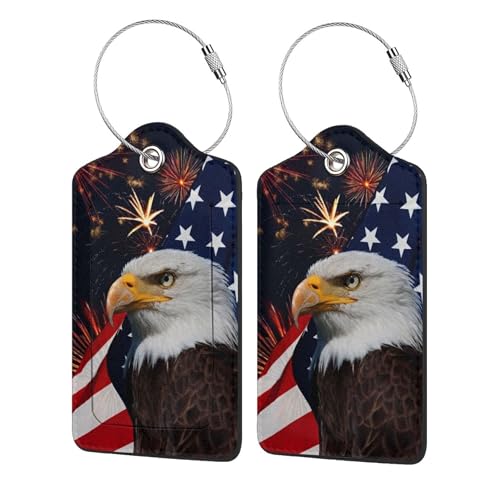 2 Pack Luggage Tags Travel American Flag Eagle PU Cute...