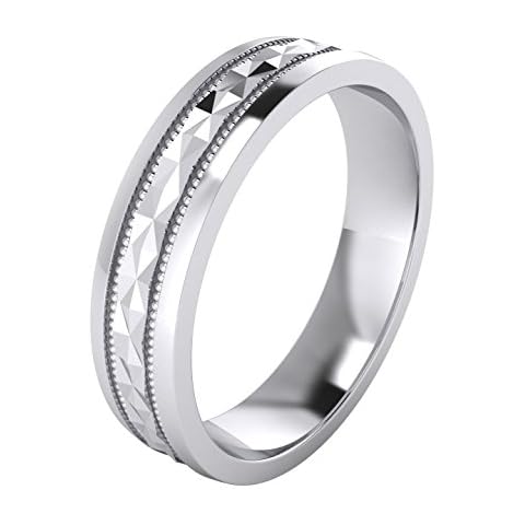 Heavy Sterling Silver 5mm Unisex Wedding Band Pyramid Patterned Ring Comfort Fit Polished Milgrain (L) Cover