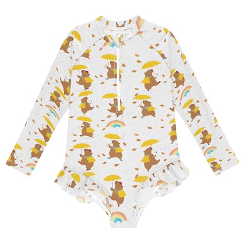 ALAZA Toddler Swimsuit Girl Bathing Suit Swimwear Rash Guard Capybara Umbrella Long Sleeve 3T