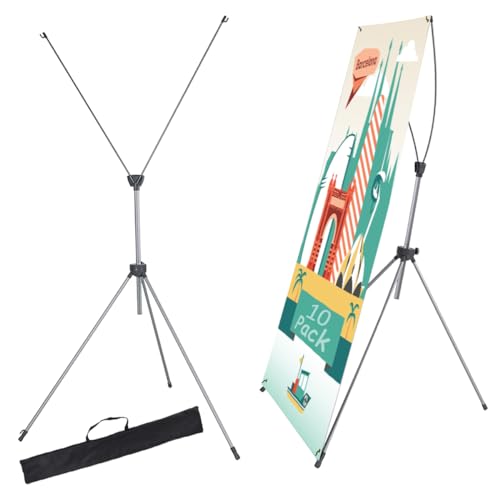 10 Pack X Frame Banner Stand Fits Any Banner Adjustable Size 23\"X63\" to 32\"X78\" with Portable Retractable Carrying Bag, Customize Banner Stand for Trade, Show Exhibition Market and Store Display