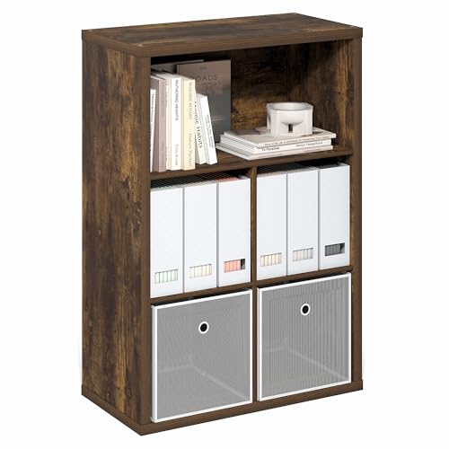 Image of Furinno Cubicle Book Shelf, 5-Cube Bookshelf, Extra Thick Frame Cube Storage Organizer Bookcase with Closed Back, 15.3 x 29.9 x 43.3, for Living Room, Bedroom, Home Office, Amber Pine