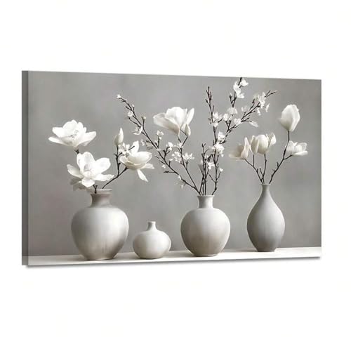 Vase blanc sur toile beige TONGYINLI pour habiller un mur vide avec élégance