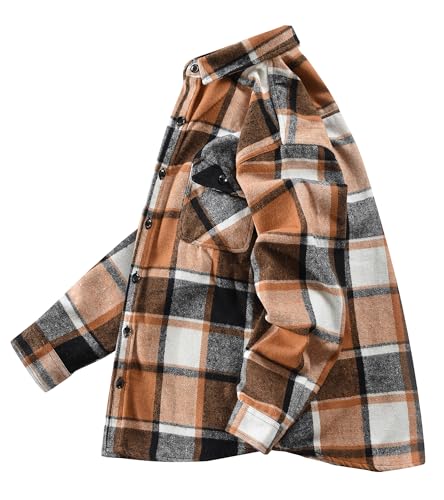 Fozexi Mens Flannel Shirts Long Sleeve Flannel Shirt for Men Casual Button Down Brushed Cotton Plaid Shirt Black/Orange Large - Image 4