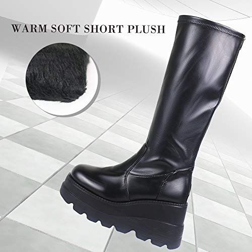 Womens-High-Platform-Mid-Calf-Wedges-Chunky-High-Heel-Round-Toe-Side-Zip-Punk-Combat-Boots-For-Women