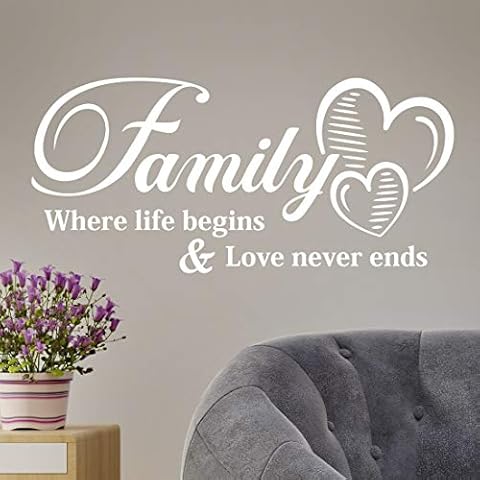 "Family Where Life Begins Love Never Ends" Wall Quote Sticker Motivational Living Room Decal Art Kitchen Stickers Bedroom Decor Quotes Tree Decoration Kid Photo Office Decals Vinyl Picture Home Mural Cover
