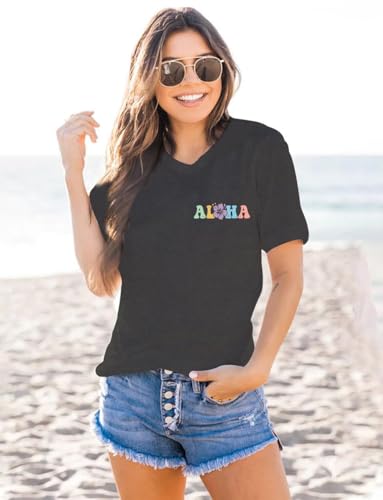 Hawaiian Shirt for Women Hawaii Family Vacation Graphic T-Shirt Summer Trip Vintage Tee Floral Tropical