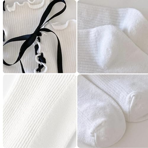 Cute Crew Socks Bow Lace Kawaii Pattern Comfort Breathable Cotton Frilly Casual Socks For Women Teen Girls3
