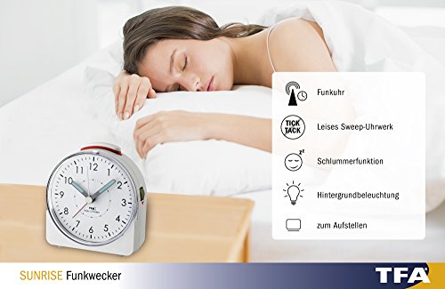 Funkwecker TFA Dostmann mit analoger Anzeige und Snooze-Funktion