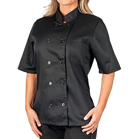 KNG Womens Black Classic Short Sleeve Chef Coat, XL Cover