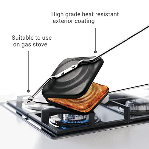 MILTON Pro cook Non-Stick Aluminium Sandwich Gas Toaster, 14 cm, Sandwich Maker, Sandwich Griller, Heat-Resistant Bakelite Handle, Gas Compatible, PFOA Free, Black view 2