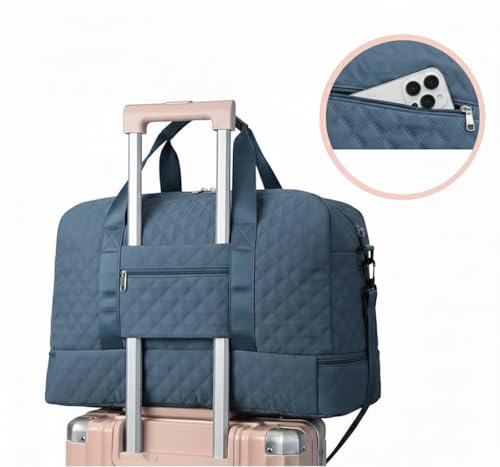 Image of WILDHORN 37 litres Nylon Travel Duffle Bag for Men & Women | 49 cm Weekender Gym Bag with Back Zipper Pocket & Trolley Strap | Overnight Cabin Luggage Shoulder Bag (Slate Blue)