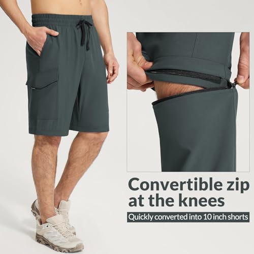 Baleaf Men'S Hiking Pants Convertible Quick Dry Waterproof Straight Leg Lightweight Elastic Waist Cargo Upf 50+ Stretch For Outdoor Work Running Gray M thumb #4