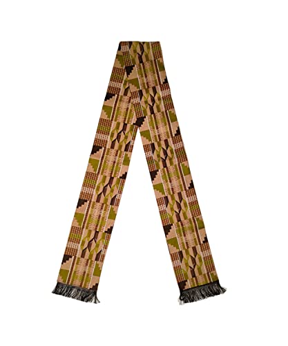 Cotton African Scarf Kente Cloth Men Scarves Women Graduation Stole Girl Choir Boy Sash Decora Apparel (Extra Long P03 5.5X72 Army Brown)
