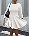 BTFBM Spring Dresses for Women 2026 Long Sleeve High Waist Pleated Flowy Aline Party Wedding Guest Dress Business Casual(White, X-Large)
