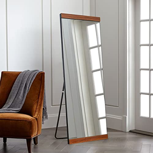 Miruo Full Length Mirror, 64" X 21" Floor Mirror With Stand, Large Bedroom Mirror, Metal Frame With Pine Wood Veneers, Free Standing Or Wall Mounted Or Leaning Against Wall, Brown #TOP6