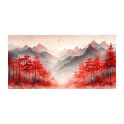 Tableau sur toile paysage pour habiller un grand mur vide affiche forêt rouge 80x160cm
