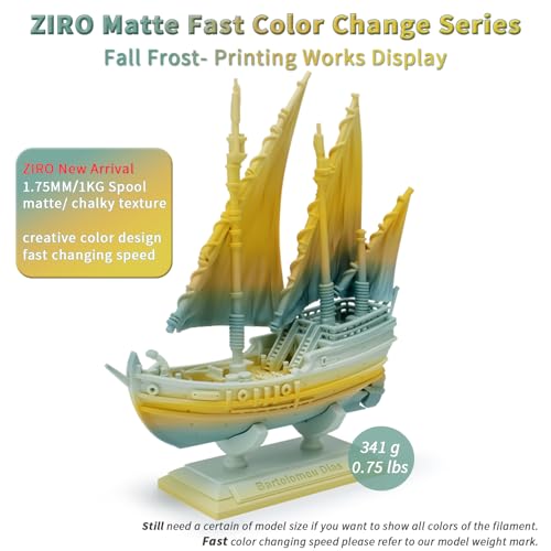 Image of ZIRO 3D Printer Filament, Fast Color Change Filament 1.75mm, Color Gradient Material, Rainbow PLA Filaments, Dimensional Accuracy + /- 0.03mm, Fit Most FDM Printer 1KG Spool, Fall Frost (Matte)