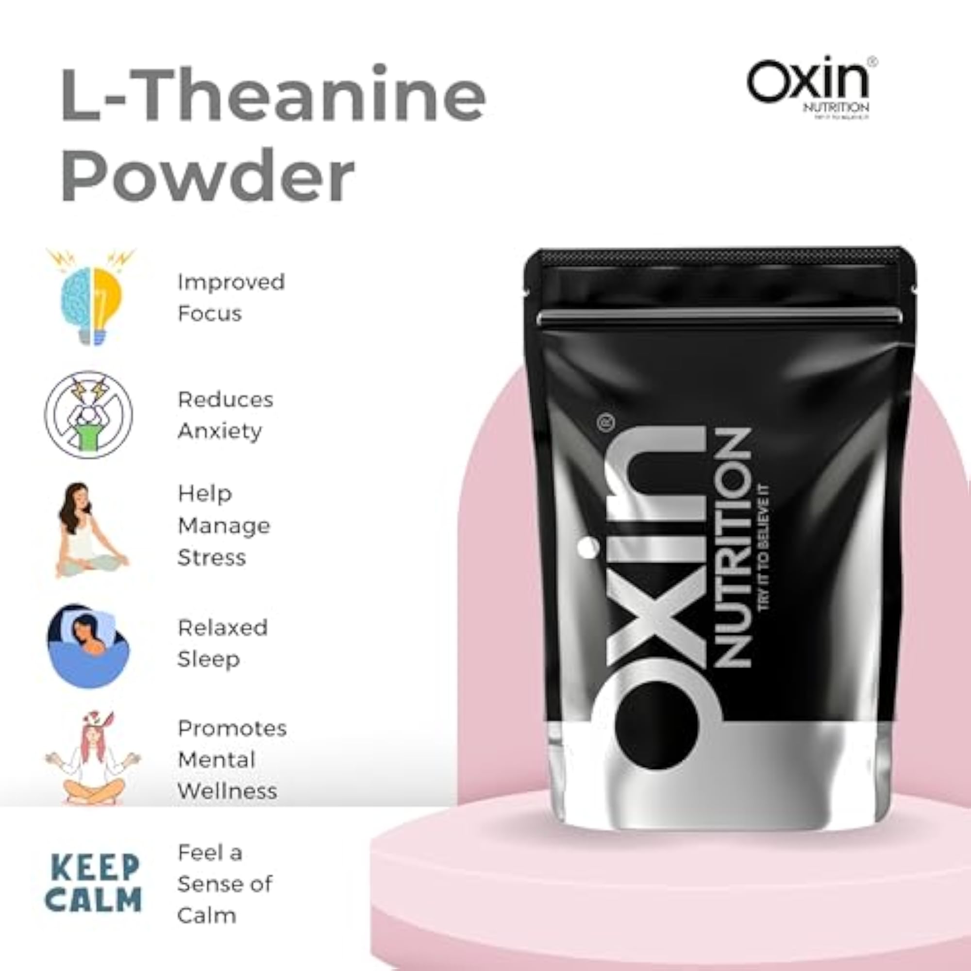 Oxin Nutrition L Theanine Powder, 100 grams