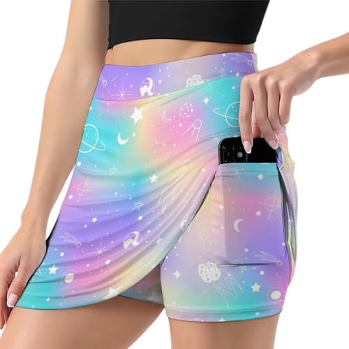 Jupe short de tennis colorée motif ciel étoilé pour femme avec poche intégrée