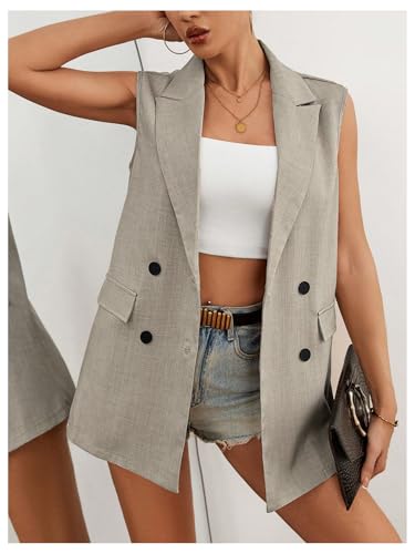 MakeMeChic Women's Lapel Button Front Sleeveless Work Office Dressy Blazer Jacket3