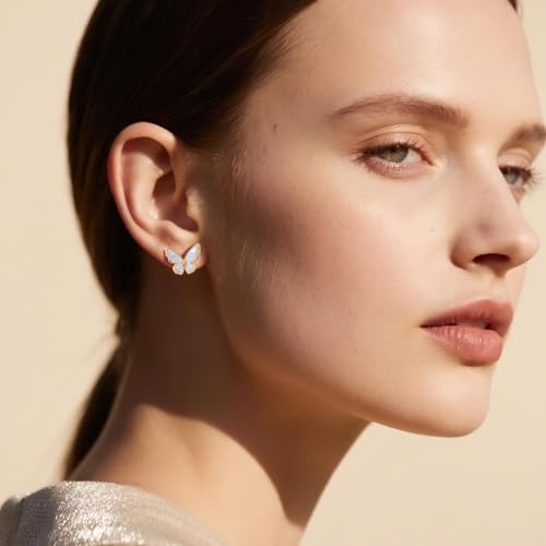 14K Butterfly Gold Stud Earrings for Women Trendy, Small Gold Plated Earrings Studs Post Cubic Zirconia, Dainty Jewelry Gifts for Women, Lightweight Hypoallergenic Gold Stud Earring by ELARLACE - Image 7