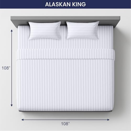 Image of SGI 108 inchx108 inch 4 Pc Alaskan King Sheet Set 600 TC 12 inch Deep, White Stripe