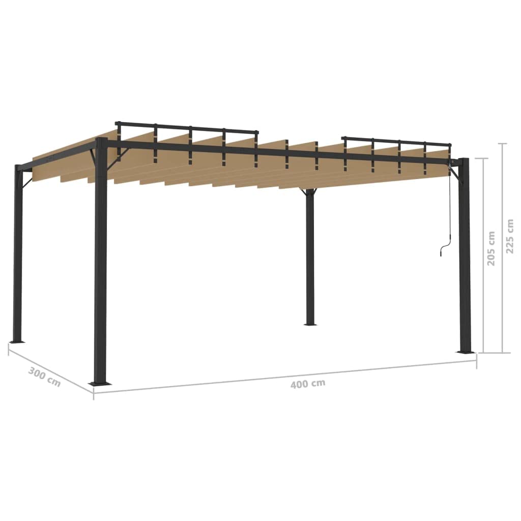 Pergola z dachem lamelowym, 3 x 4 m, kolor taupe i aluminium, pawilon ogrodowy na taras, balkon, wodoodporna, składana, na imprezę w ogrodzie, imprezę i grillowanie