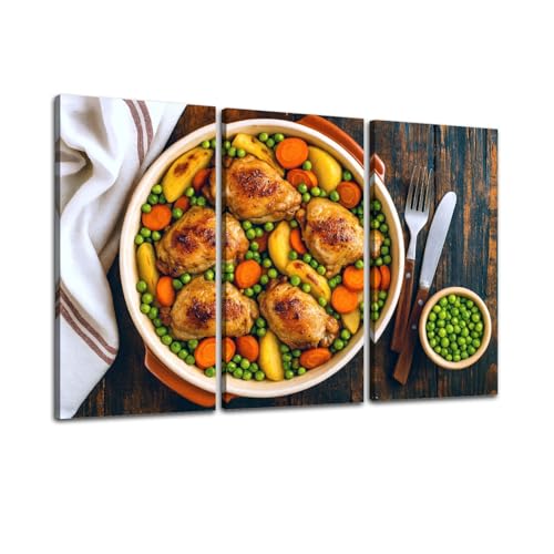 3-Piece Canvas Wall Art Chicken & Veggies Kitchen Decor