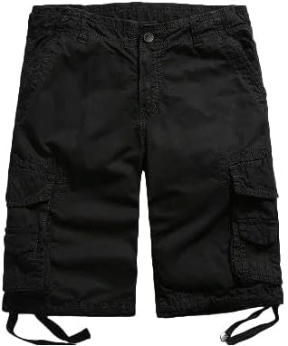 Men's Summer Solid Pure Cotton Army Tactical-Style Military Mid-Waist Casual Cargo Shorts