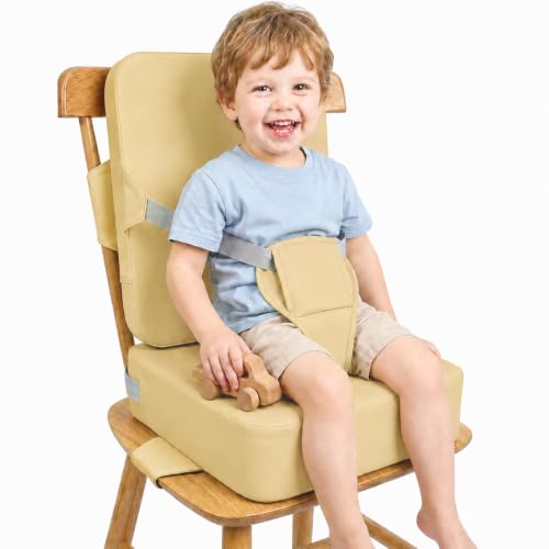 Image of Booster Seat for Kitchen Chair for Toddlers, Kitchen Chair Booster Cushion | Toddler Booster Seat for Dining Table with Backrest & Adjustable Straps, Non-Slip Portable Travel Cushion, Khaki