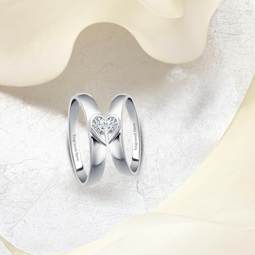 DIYA Custom Moissanite Engagement Rings Moissanite Wedding Band Set 14K White Gold Plated D Color VVS1 for Couples Engagement engraved Ring Set Anniversary Valentines Day Gift for Wife Girlfriend4