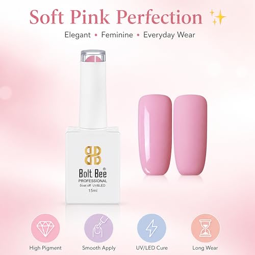 Image of Bolt Bee Baby pink Color Gel Nail Polish Soak Off UV Gel DIY at Home 15ML Manicure Salon Nail Art