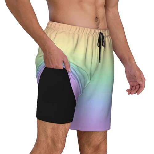 Pastel Rainbow Gradient Men's Swim Shorts Soft Breathable Swim Trunks Elastic Swim Brief Board Shorts3